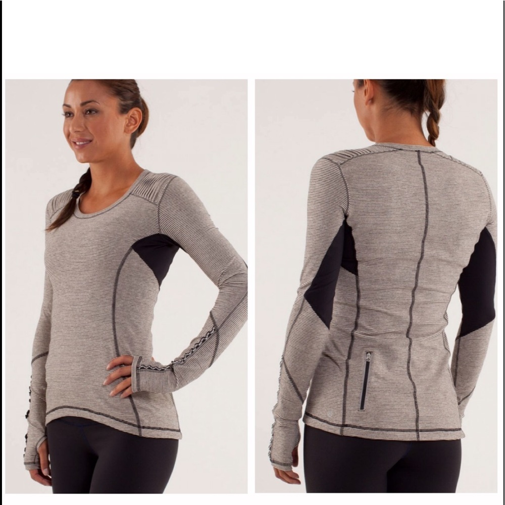 Lululemon Star Runner Striped Long Sleeve Run Stretch Top Crew Neck Zip Pocket 8